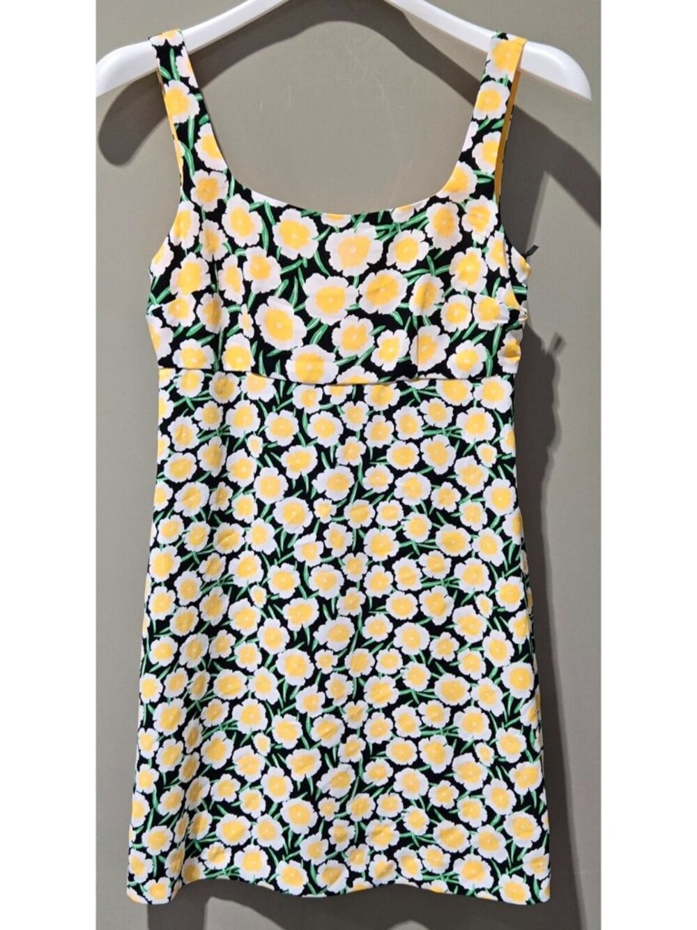 Diane Von Furstenberg Yellow & Black Poppy Floral Mini Shift Dress - Size 00 XXS - Picture 2 of 9